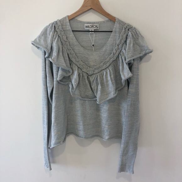 Wildfox Lais ruffled light Blue heather sweater Medium NWT - Picture 2 of 11